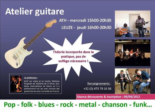 Cours de guitare électrique / acoustique (ATH / LEUZE), Diensten en Vakmensen, Muziekles en Zangles, Elektrische instrumenten