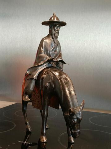 Bronze asiatique japonais sage Toba sur sa mule. XIXè 36 cm.