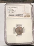 Munt België 1 cent koper Albert I   1914 frans graded NGC, Postzegels en Munten, Ophalen of Verzenden, Overig, Losse munt