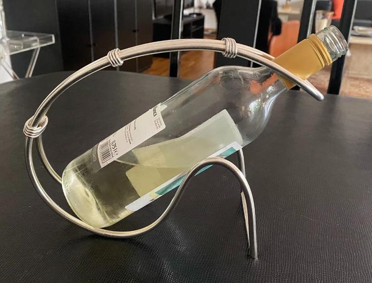 Zilverkleurige metalen flessenhouder, Huis en Inrichting, Woonaccessoires | Overige, Zo goed als nieuw, Ophalen of Verzenden