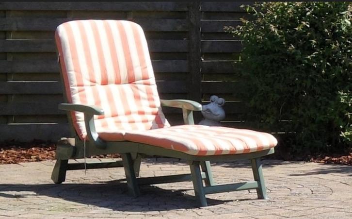 Stevig ligbed tuin + kussen, Tuin en Terras, Ligbedden, Kunststof, Inklapbaar, Verstelbaar, Verrijdbaar, Ophalen