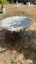 Achthoekige houten teak tafel voor 6 personen, Ophalen, Gebruikt, Teakhout