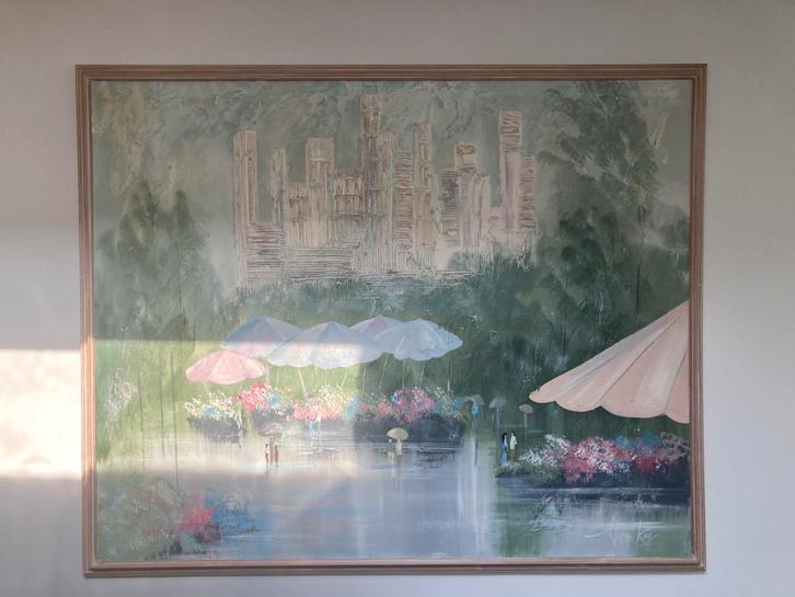 Prachtig groot schilderij van zicht op NY, door S. Kaye, Antiek en Kunst, Kunst | Schilderijen | Modern, Ophalen