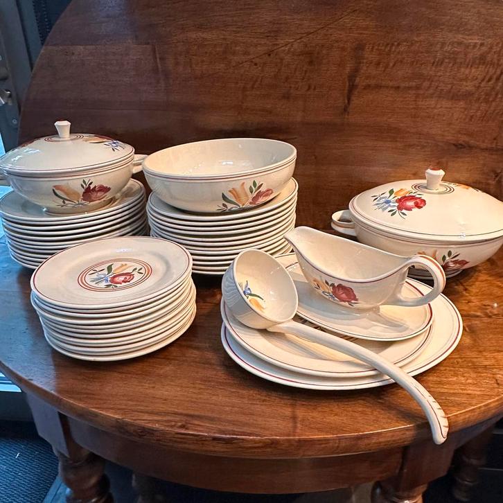 Groot vintage Boch servies – bloemen – 40+ stuks, Antiek en Kunst, Antiek | Servies compleet, Ophalen