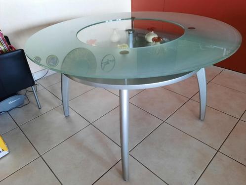 Ronde glazen tafel - Diameter 1,30m, Huis en Inrichting, Tafels | Eettafels, Gebruikt, Rond, Glas, Ophalen
