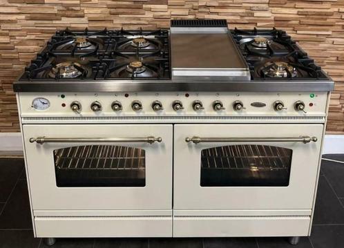 🔥Poêle de luxe Boretti 120 cm crème & laiton 7 brûleurs, Electroménager, Cuisinières, Comme neuf, Autoportant, 5 zones de cuisson ou plus