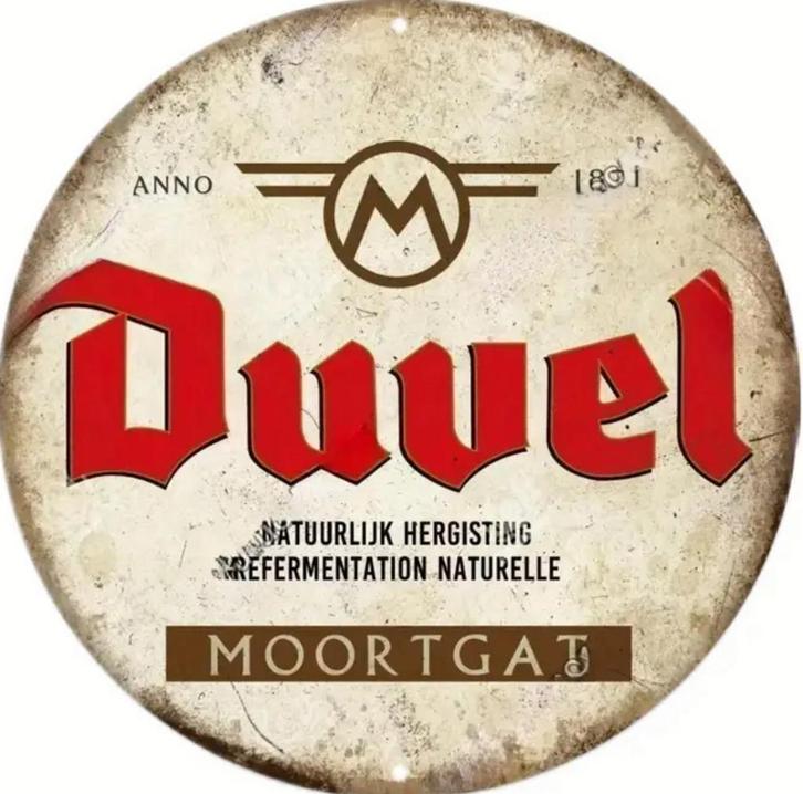 Reclamebord vintage Duvel rond - mancave poolhouse nieuw, Verzamelen, Biermerken, Nieuw, Reclamebord, Plaat of Schild, Duvel, Ophalen of Verzenden