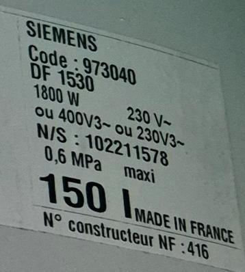 Siemens dwarsboiler 150l splinternieuwe  beschikbaar voor biedingen