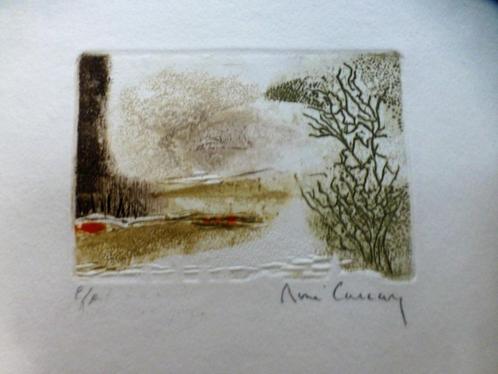 Rene Carcan - ets E/A - getekend geplooid als omslag, Antiek en Kunst, Kunst | Etsen en Gravures, Ophalen of Verzenden