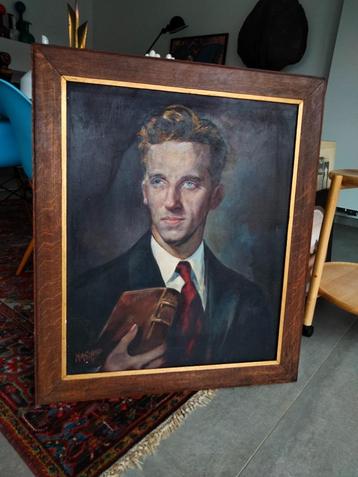 1960s vintage portret schilderij op doek beschikbaar voor biedingen