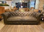 stoere XL chesterfield 3,5 zits bank Grijs groen zetel, Ophalen of Verzenden