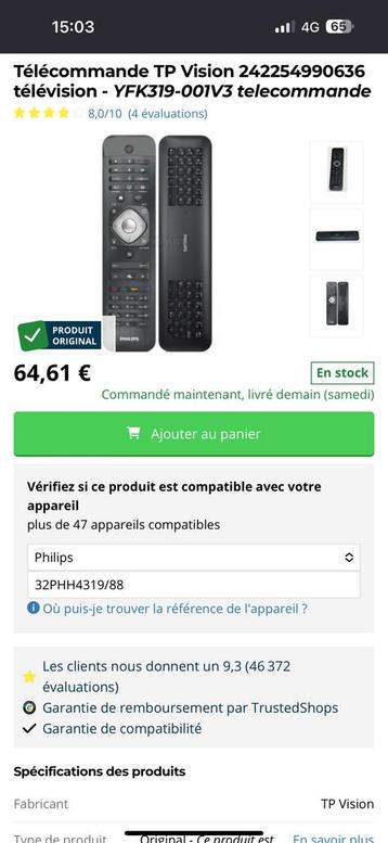 Télécommande television Philips d’origine Ykf319