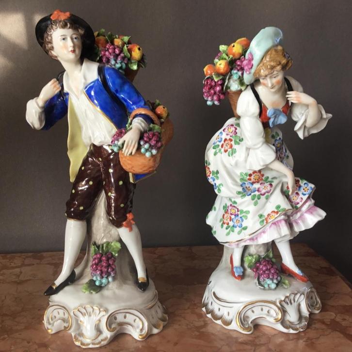 Paar polychroom porselein uit Zitzendorf Saksen 24 cm, Antiek en Kunst, Antiek | Porselein, Ophalen of Verzenden