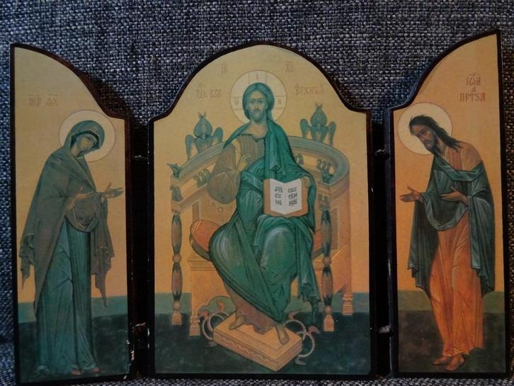 Antiek icoon Christus Koning drieluik icoon Jezus op troon, Antiek en Kunst, Antiek | Religieuze voorwerpen, Ophalen of Verzenden