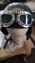 lederen vintage motorhelm YH CHENSHI met vintage motorbril, Ophalen, Gebruikt