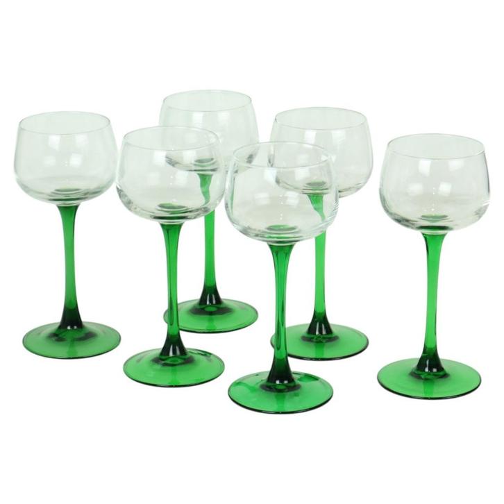 Set Van 6 Vintage Luminarc Elzas Wijnglazen Smalle Voet, Verzamelen, Glas en Drinkglazen, Gebruikt, Overige typen, Ophalen of Verzenden