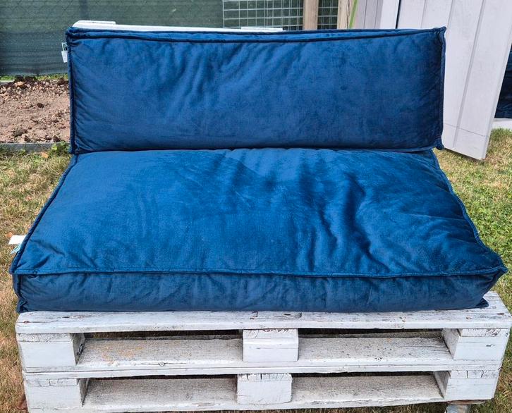 2x Fluwelen loungekussens voor palettenlounge, Tuin en Terras, Tuinbanken, Zo goed als nieuw, Ophalen