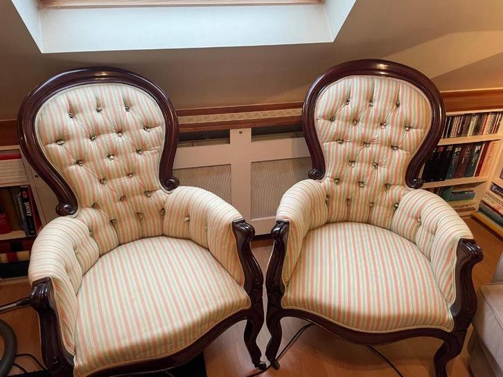 Biedermeier zetels (2 stuks), Huis en Inrichting, Zetels | Zetels, Gebruikt, Eenpersoons, Hout, Ophalen