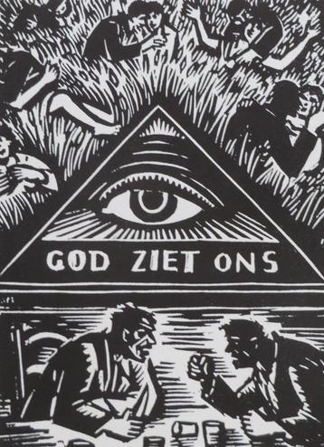 Houtsnede Frans Masereel: GOD ZIET ONS  beschikbaar voor biedingen
