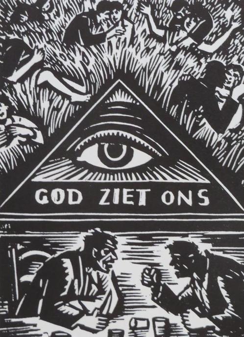 Houtsnede Frans Masereel: GOD ZIET ONS, Verzamelen, Religie, Zo goed als nieuw, Christendom | Katholiek, Kaart of Prent, Verzenden