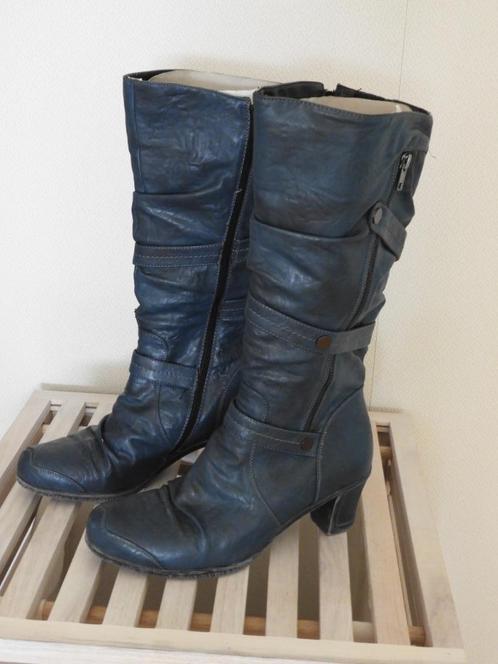 Donkerblauwe laarzen met riempjes - mt 41 - als nieuw, Kleding | Dames, Schoenen, Zo goed als nieuw, Hoge laarzen, Blauw, Ophalen of Verzenden