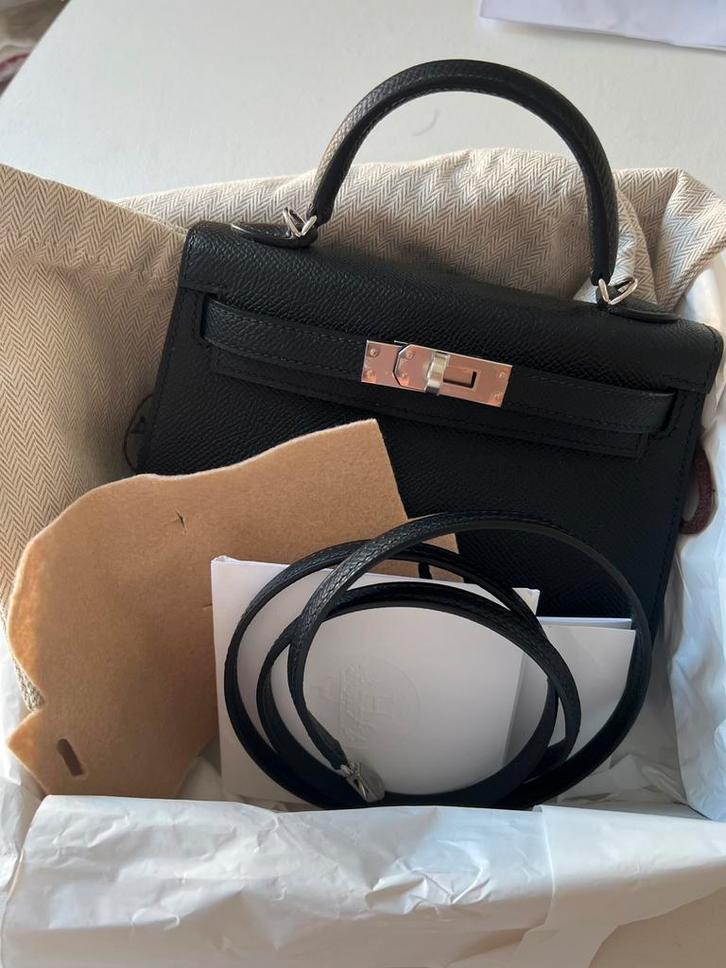 Authentieke Hermes Mini Kelly II Epsom Black PHW, Handtassen en Accessoires, Tassen | Damestassen, Zo goed als nieuw, Verzenden