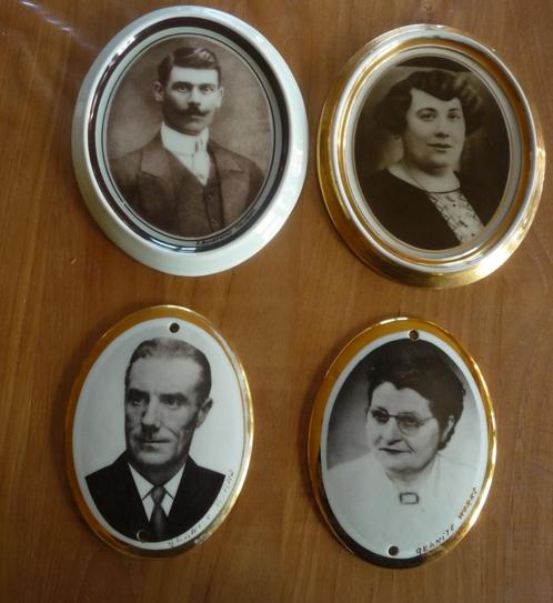 Ovaal porselein gedenkteken met gouden rand en foto, Antiek en Kunst, Antiek | Porselein, Ophalen of Verzenden