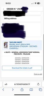 4 billets Taylor Swift pour Lyon Groupama stadium, Tickets & Billets, Concerts | Pop, Trois personnes ou plus, Juin