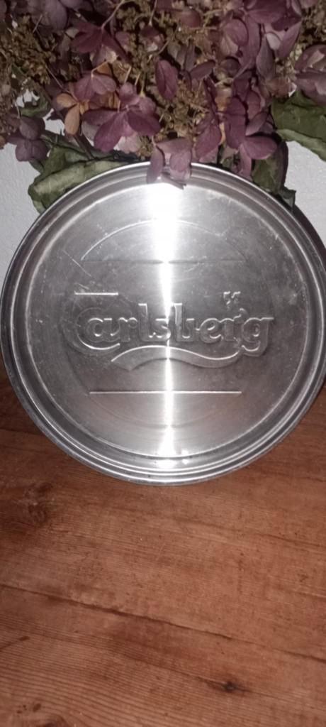 Klein dienblad van plaatstaal voor brouwerijbier Carlsberg, Verzamelen, Biermerken, Zo goed als nieuw, Reclamebord, Plaat of Schild