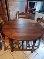 ronde eikenhouten uitschuifbare tafel met 4 stoelen, 4 tot 6 stoelen, Gebruikt, Ophalen of Verzenden