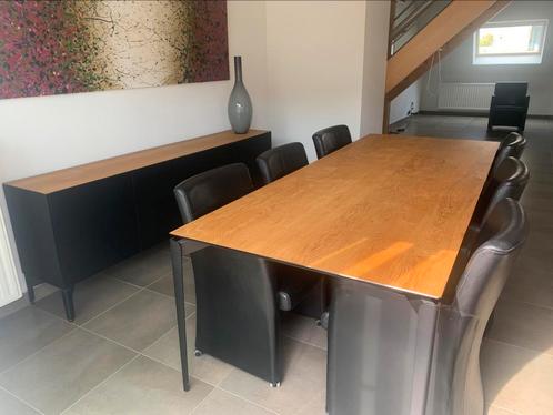 JOLI -eettafel, dressoir -en 6 lederen stoelen op wielen, Huis en Inrichting, Complete eetkamers, Zo goed als nieuw, Ophalen