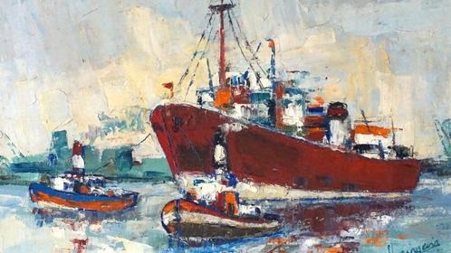Gesigneerd impressionistisch maritiem canvasschilderij, Antiek en Kunst, Kunst | Schilderijen | Klassiek, Ophalen