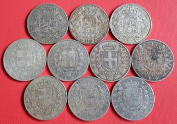 10 zilveren munten van België-Italië **90% zilver** beschikbaar voor biedingen