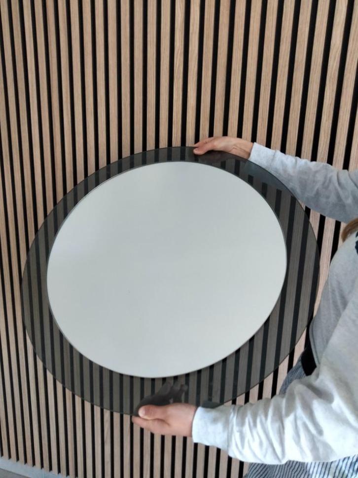 1980s vintage design spiegel fumé glas, Huis en Inrichting, Woonaccessoires | Spiegels, Gebruikt, 50 tot 75 cm, Rond, Ophalen