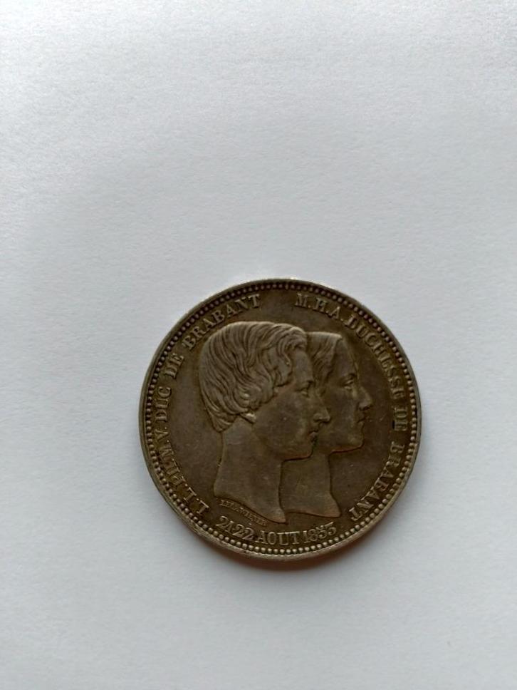 5 Frank 1853 Huwelijk van Leopold II, hertog van Brabant, Postzegels en Munten, Munten | België, Losse munt, Zilver, Zilver, Geboorte of Huwelijk