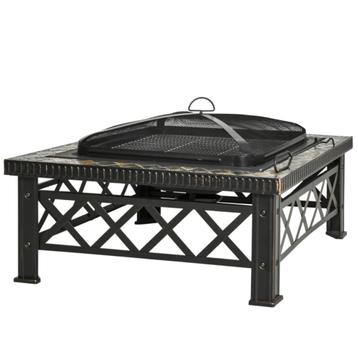 3-in-1  Vuurschaal BBQ, Zwart 76 x 76 x 47 cm