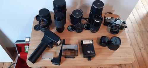 Chinon fototoestel met extra lenzen en flash, Audio, Tv en Foto, Foto | Lenzen en Objectieven, Gebruikt, Overige typen, Ophalen