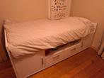 Ikea eenpersoonsbed met opbergruimte, Huis en Inrichting, Ophalen, 90 cm, Eenpersoons, Wit
