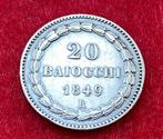 Zeldzame oude zilveren munt van 20 Baiocchi uit 1849 R, Antiek en Kunst, Antiek | Zilver en Goud, Ophalen of Verzenden, Zilver