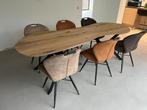Organisch gevormde, ovale, ronde eetkamer tafel op maat., Verzenden, Nieuw, Teakhout, Tafelblad
