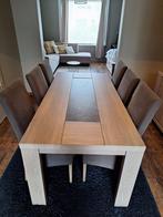 Volledige eetplek: tafel, stoelen, commode + barkast, Ophalen, Gebruikt, Landelijk modern, 4 tot 6 stoelen