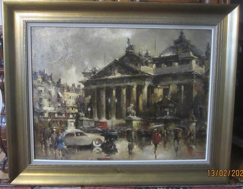 "Beursgebouw Brussel" - Simon Van Gelderen, Antiek en Kunst, Kunst | Schilderijen | Klassiek, Ophalen