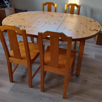 Table ovale IKEA (ronde rétractable) en pin massif+4 chaises