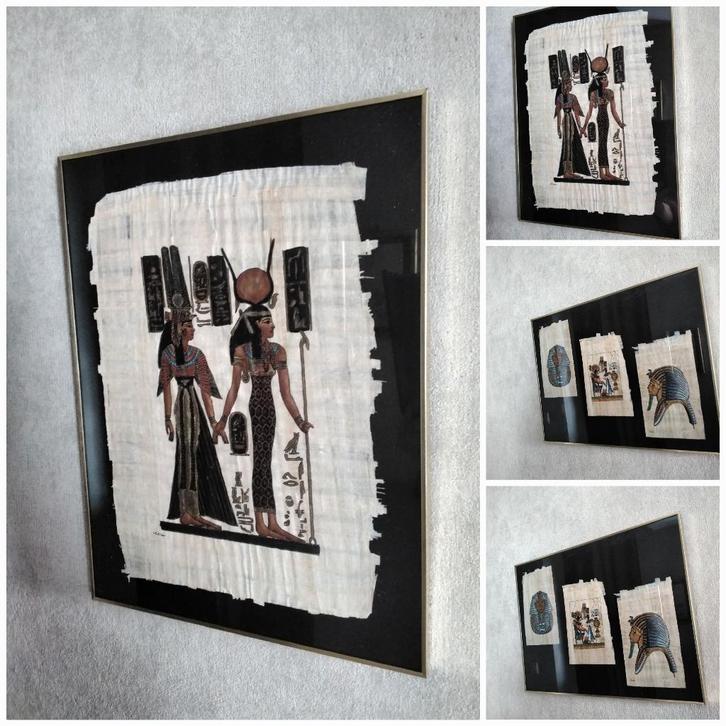 Lot de 2 anciens tableaux en laiton - Papyrus égyptiens., Antiquités & Art, Art | Autres Art, Enlèvement ou Envoi