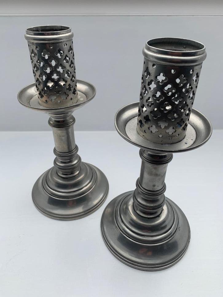 2 tinnen kandelaars, Antiek en Kunst, Antiek | Kandelaars, Overige materialen, Ophalen