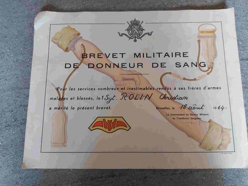 Brevet Leger Armée Bloed Sang Medische Dienst Service Médica, Verzamelen, Militaria | Algemeen, Landmacht, Foto of Poster, Verzenden