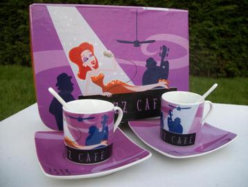 Mallette Cadeau JAZZ CAFÉ - 2 Tasses, Soucoupes, Cuillères.. beschikbaar voor biedingen