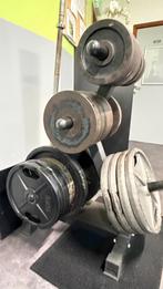 Gewichtsschijven rek met barbellhouder, Sport en Fitness, Fitnessmaterialen, Ophalen, Zo goed als nieuw
