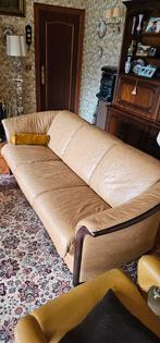 Ledere beige 3 zit-zetel, Huis en Inrichting, Zetels | Zetels en Chaises Longues, Ophalen of Verzenden, Zo goed als nieuw
