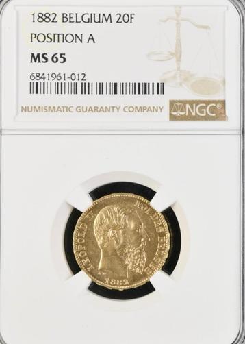 Belgium 20 Francs 1882 Pos.A FDC MS65 Topstuk!! beschikbaar voor biedingen